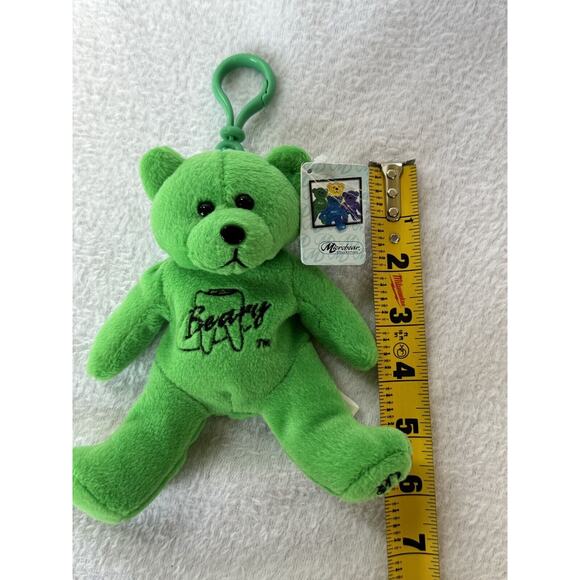 Microbear Teddy Bear Tooth Beary Green Plush Stuffed Animal Pouch w/ Clip Hanger - Picture 1 of 10